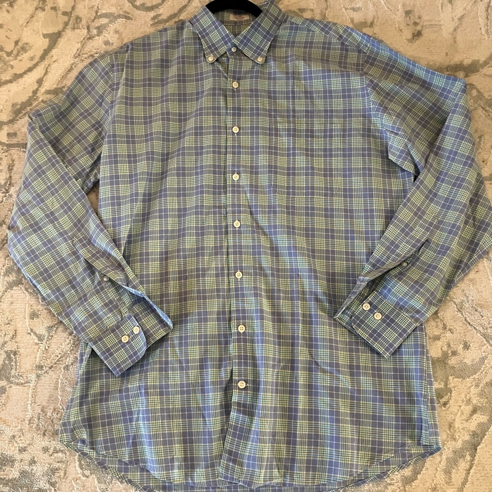 Peter Millar Button Up Shirt Large Green Blue